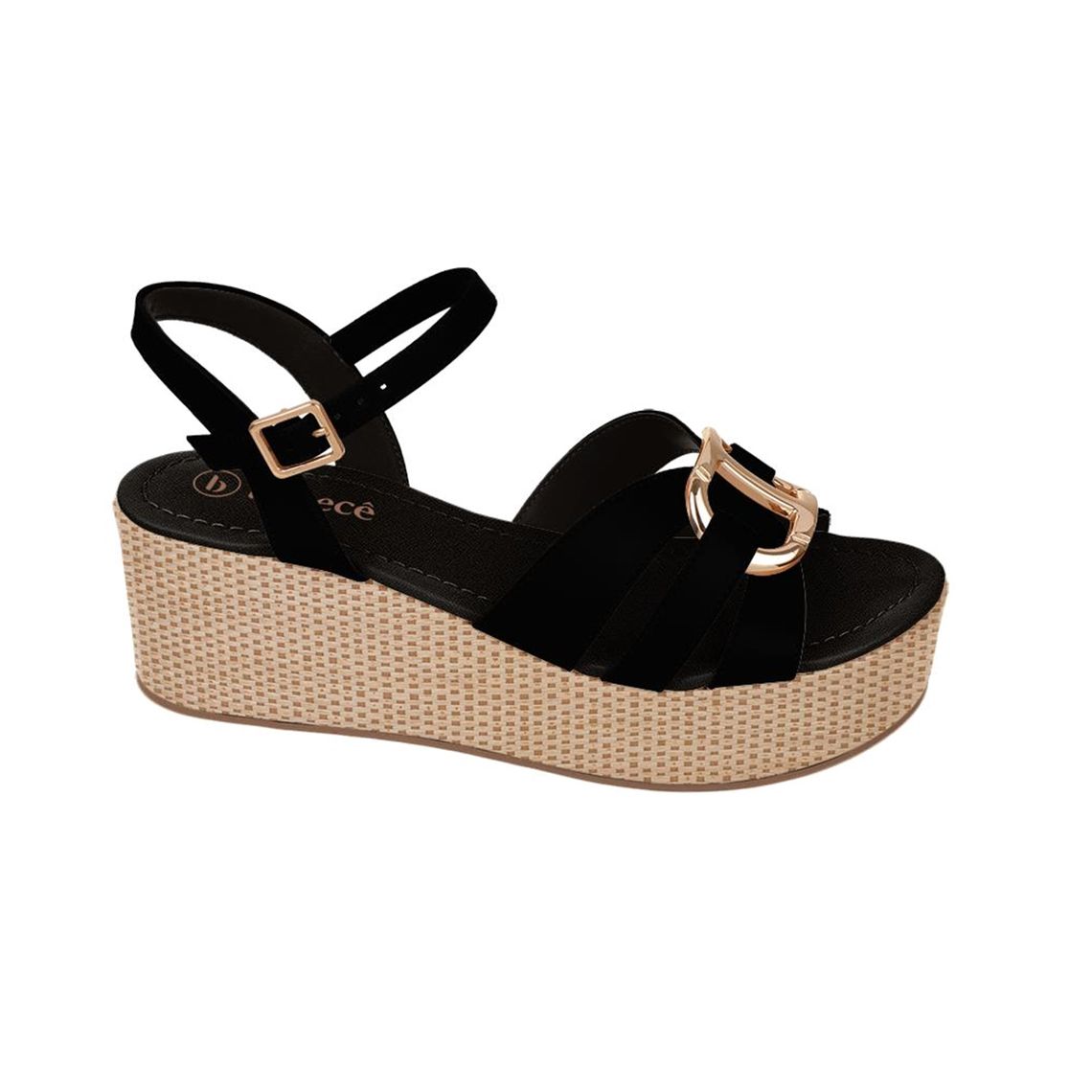 Sandália Anabela Espadrille Bebece Preto Sandália Bebecê Sandalia